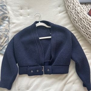 LAPOINTE Wool belted cardigan Navy